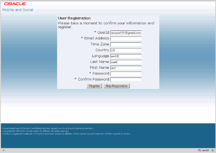 The built-in User Registration Page