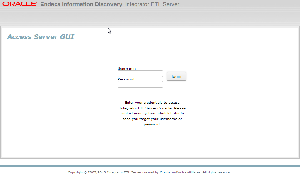 Integrator ETL Server log in page after license has been configured