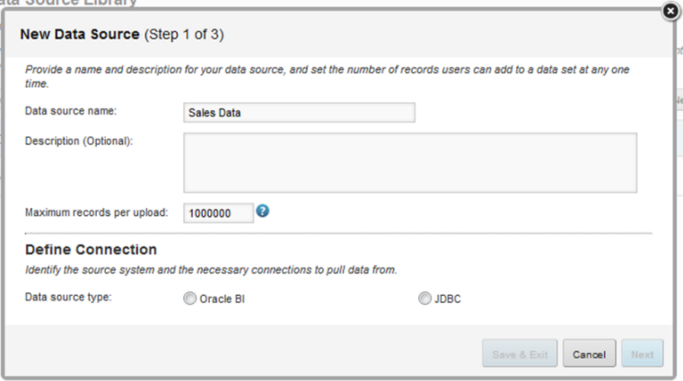 Initial view of the New Data Source dialog