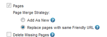 Page Merge Strategy options on the Import tab