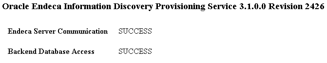 Health check page when the Provisioning Service is functioning correctly.