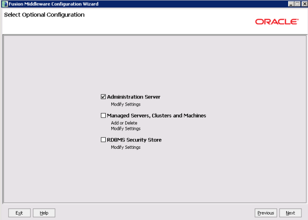 Studio domain creation - Select Optional Configuration page