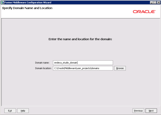 Studio domain creation - Specify Domain Name and Location page