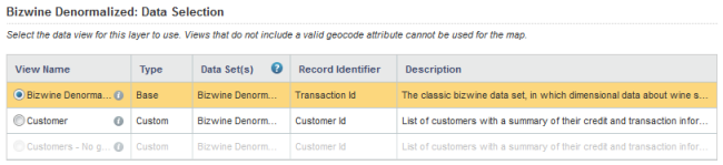 Data Selection tab on a component edit view