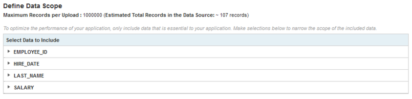 Initial view of the Define Data Scope page