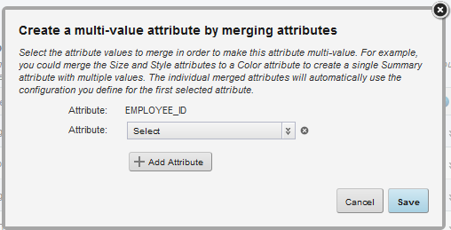 Dialog to configure merged attributes for a data set