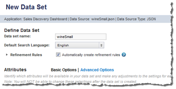 Add Data Set page with automatic refinement rules setting
