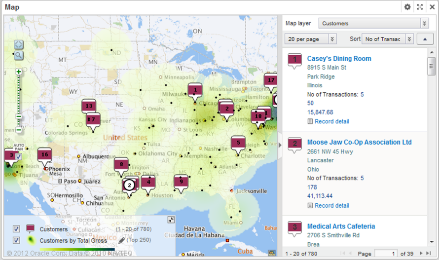 Map component showing locations for two location sets