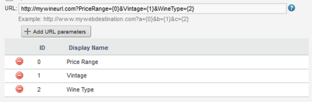 Selected URL parameters for a hyperlink action column