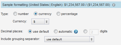 Value format fields for a currency attribute value