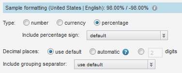 Value formatting fields for a percentage attribute value