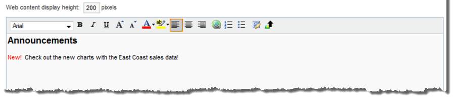 Edit view of the Web Content Display component