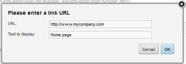 Link URL dialog from the Web Content Display edit view