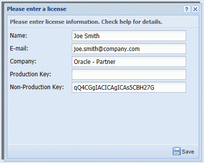 Screenshot of the licensing information required by the Management Console