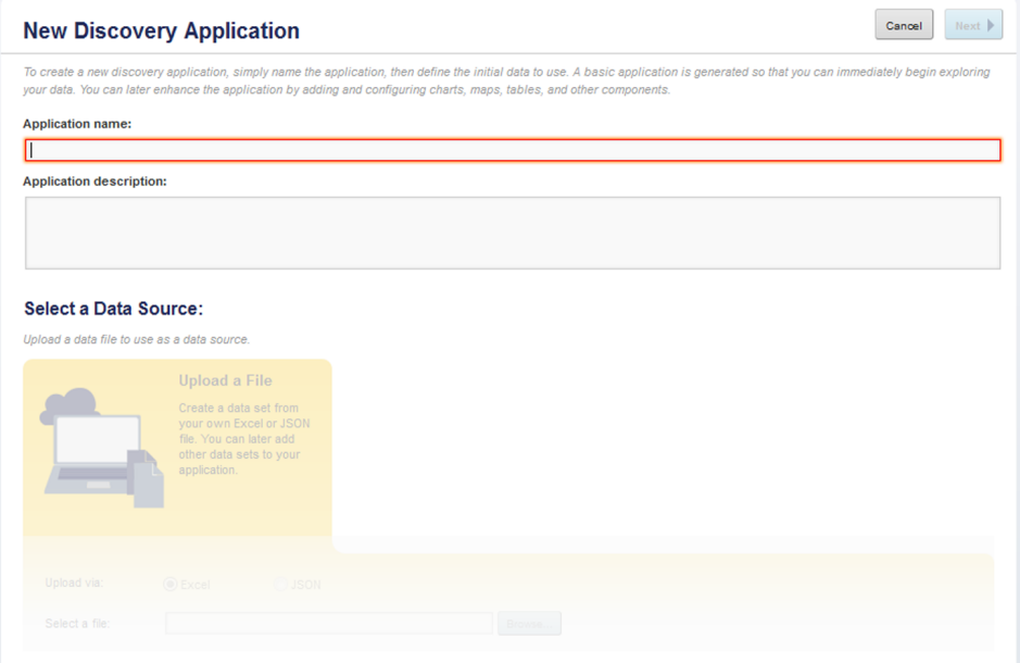 New Discovery Application page