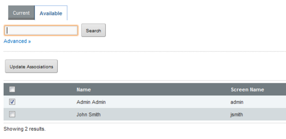 Available users to assign to a selected application role
