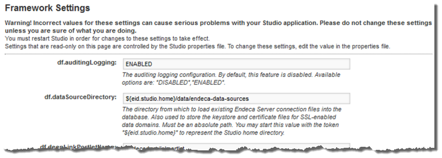 Top half of the Framework Settings page