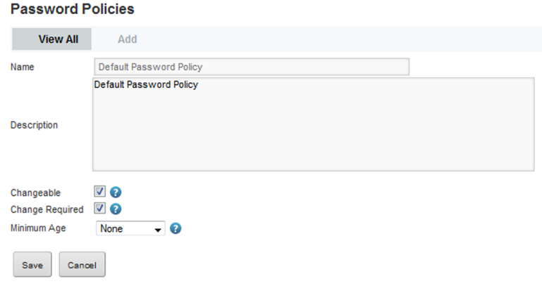 Password Policies page to configure the default password policy