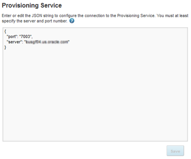 Provisioning Service page on the Control Panel