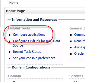 WebLogic console - Configuration Application link for the Studio domain