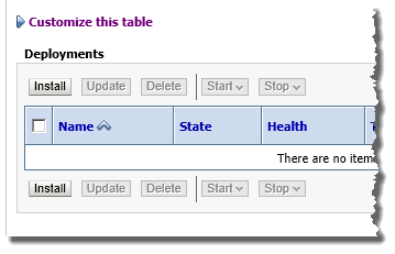 Configuration Applications page with Install button for Studio deployment