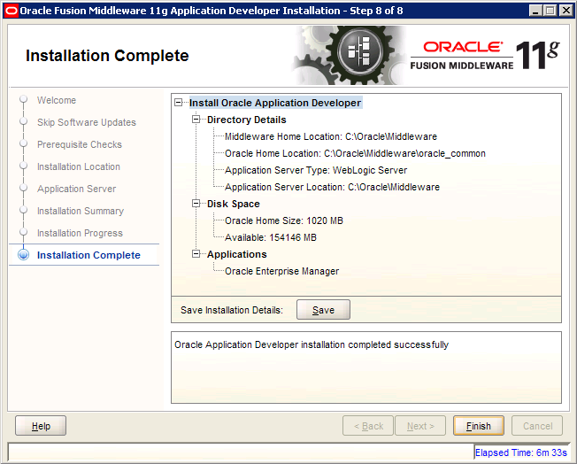 ADF Runtime installation - Installation Complete page