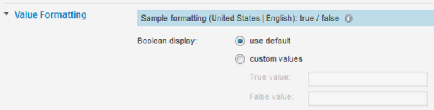 Value Formatting fields for a Boolean value