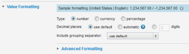 Value Formatting fields for a numeric value