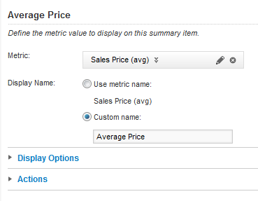 Metric selection for a metric summary item