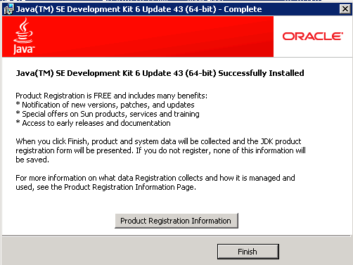Installation complete page for the JDK installation