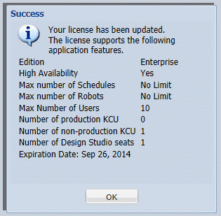 Screenshot of the successful licensing information.