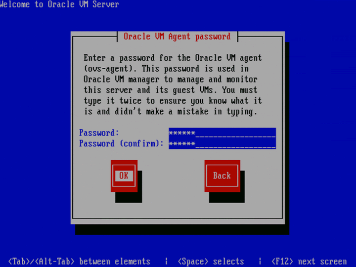 この図は「Oracle VM Agent password」画面を示しています。