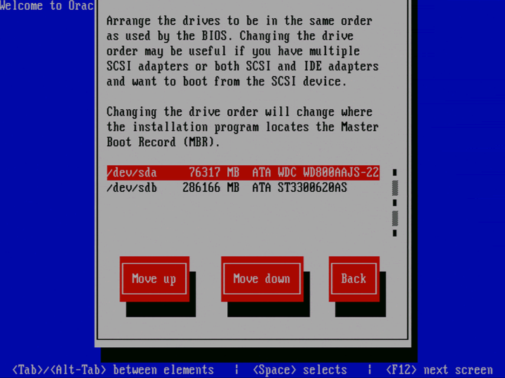 この図はOracle VM Serverの「Change drive order」画面を示しています。