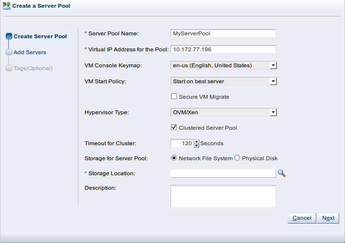 この図は、「Create Server Pool」ウィザードの「Create Server Pool」手順を示しています。