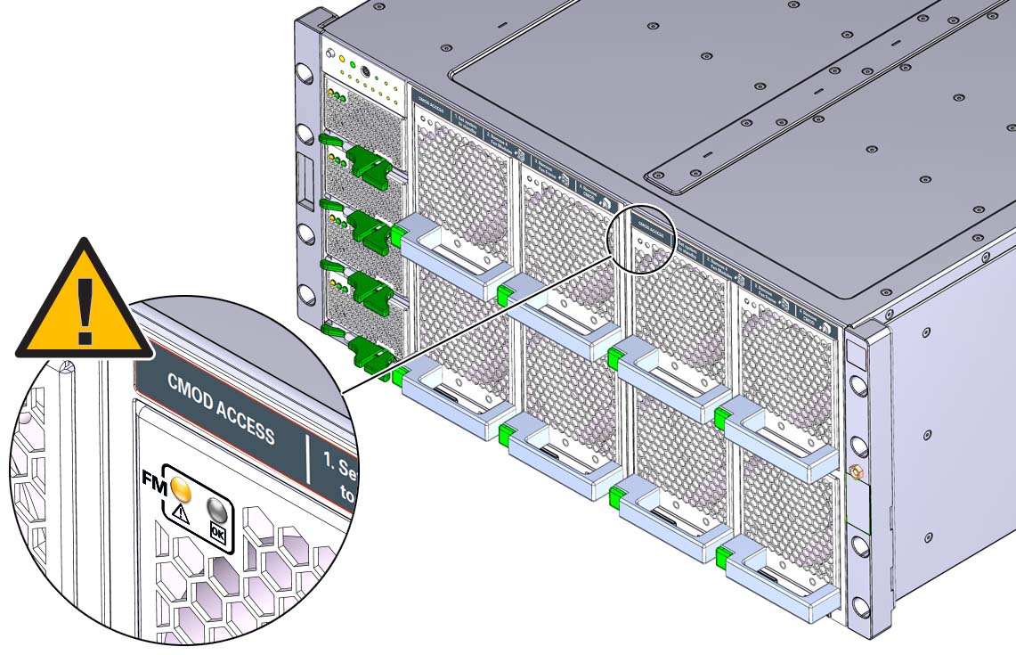 image:An illustration showing the indicator panel on the front of the                                 fan module.