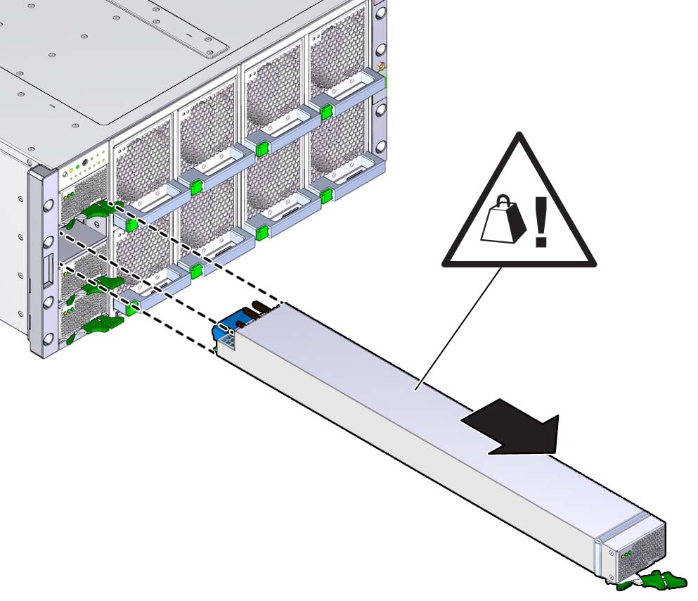 image:An illustration showing the removal of the power supply from                                 its slot.