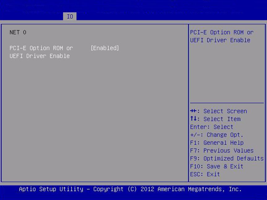 image:Screen capture showing PCI-E Option ROM or UEFI Driver Enable                         screen