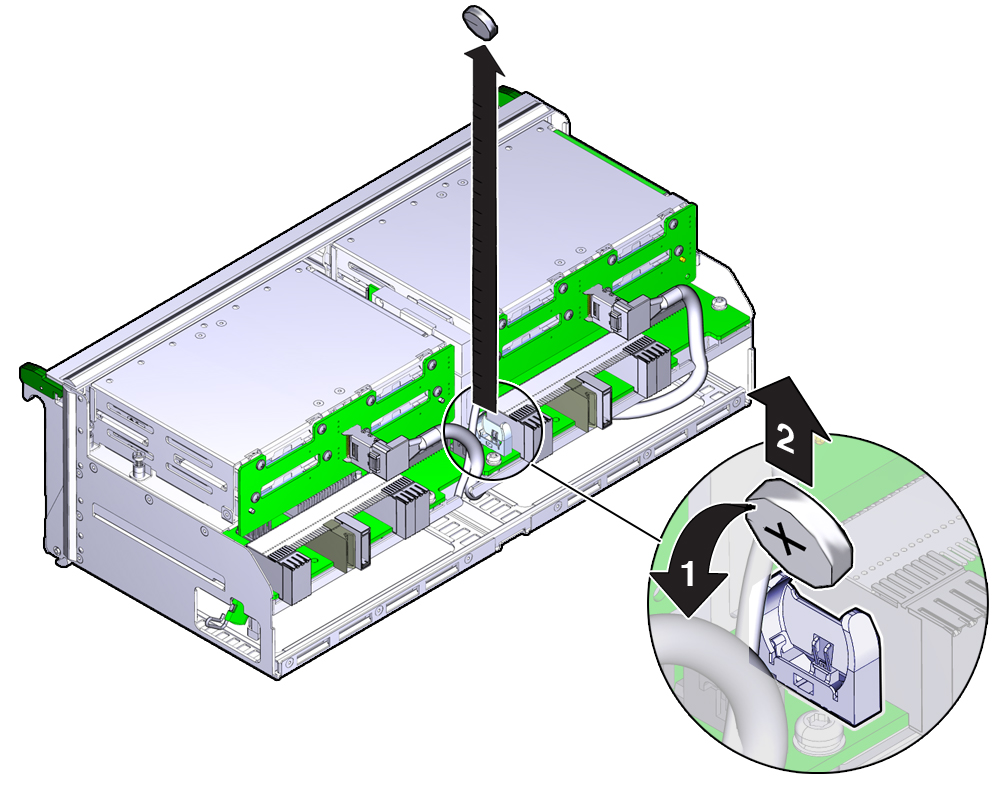 image:An illustration showing the removal of the system                                 battery.