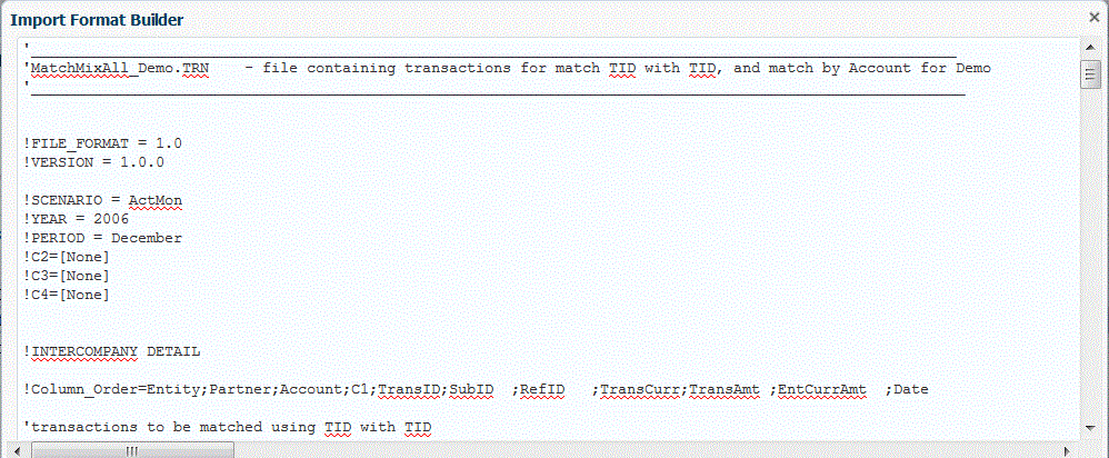 Image shows Import Format Builder