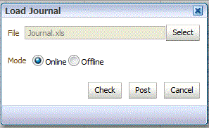 Image shows Load Journal screen