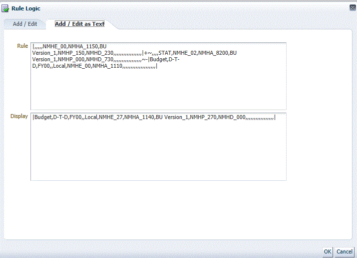 Image shows Rule Logic Add / Edit as Text screen