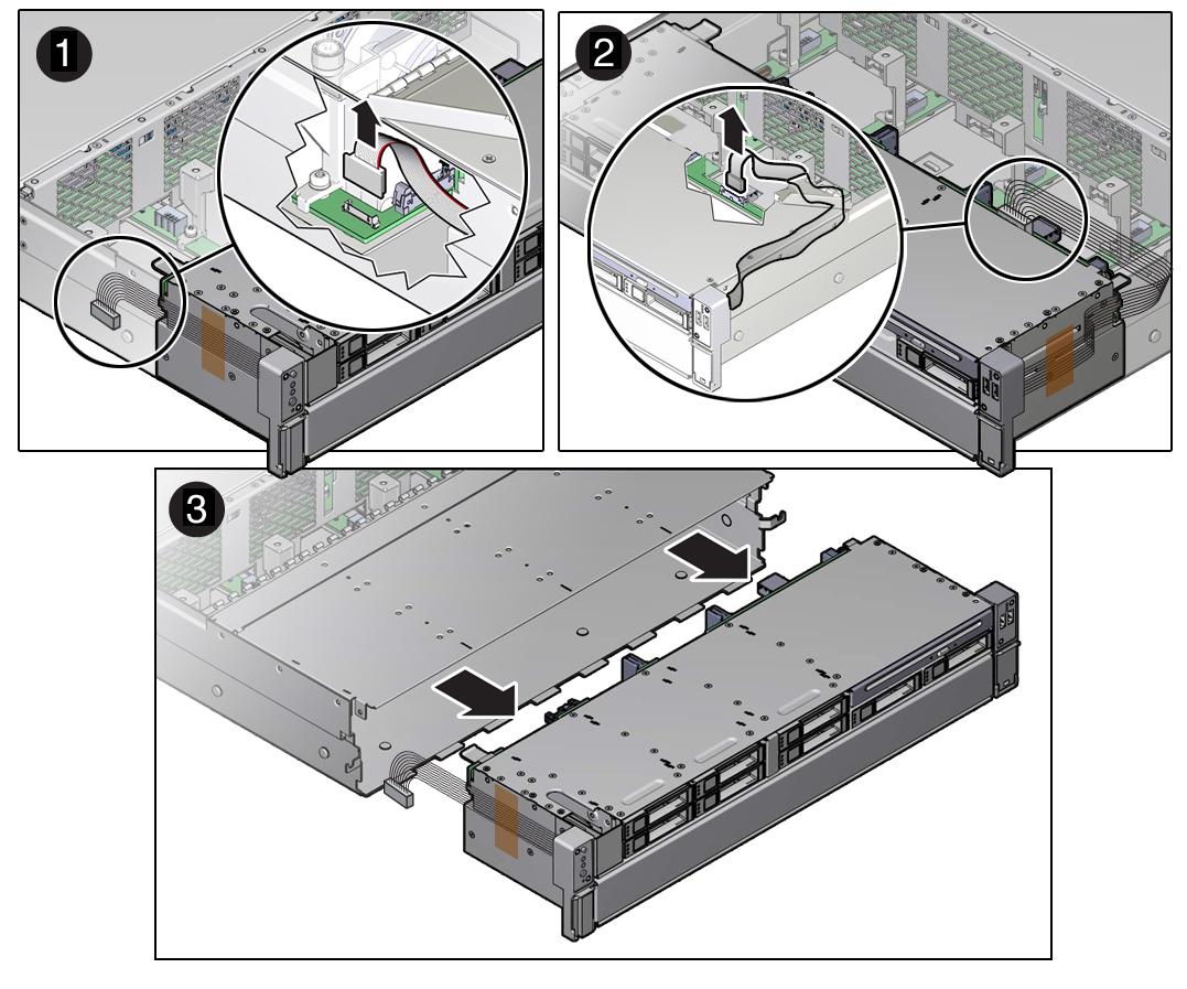 image:Figure showing the removal of the disk cage assembly from the                                 server chassis.