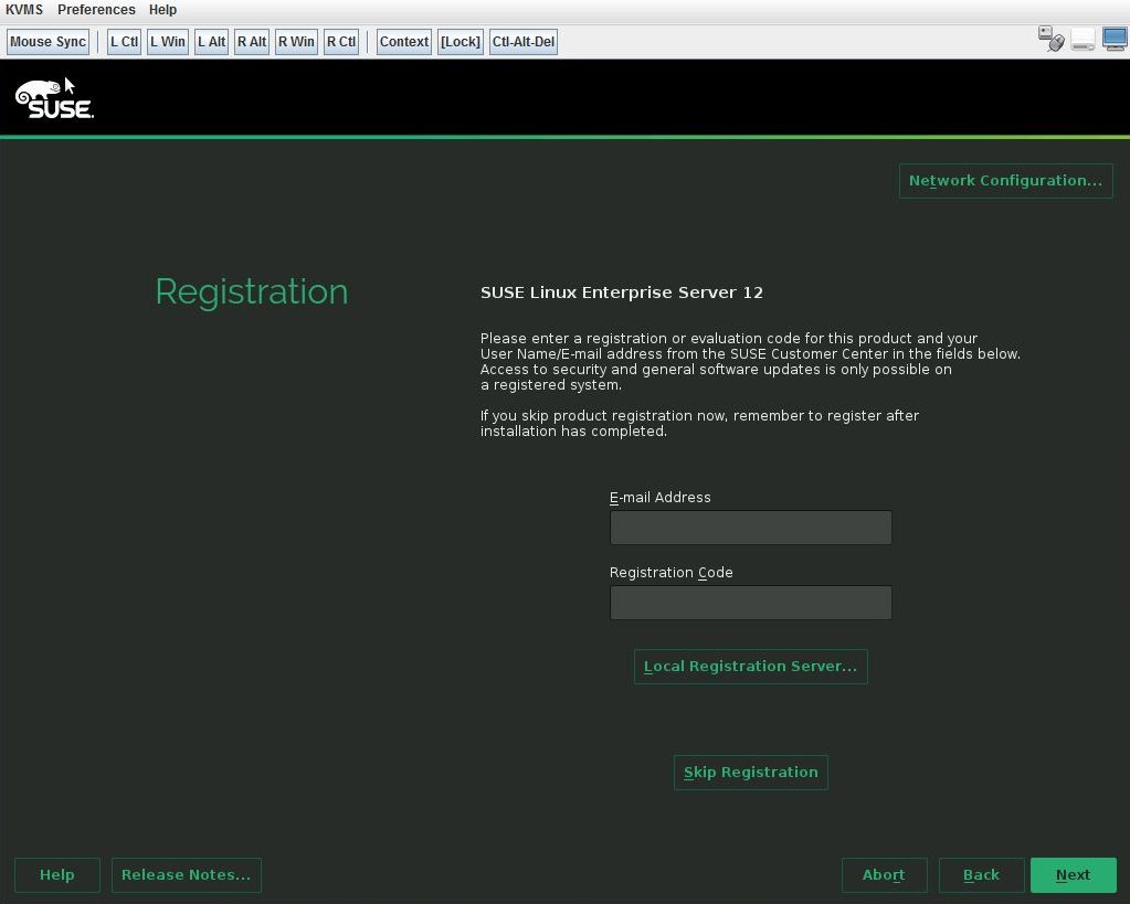 image:SLES 12 Registration screen