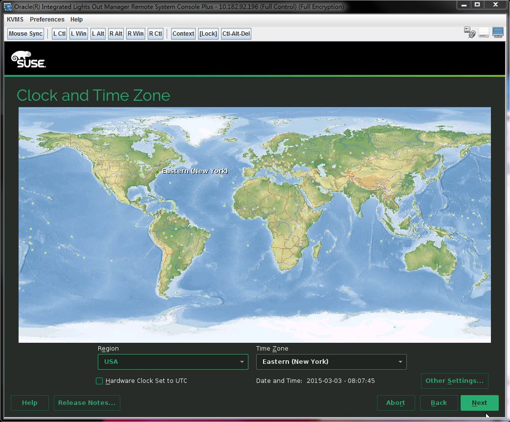 image:SLES 12 Clock and Time Zone screen
