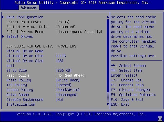 image:LSI Human Interface Interaction Configuration Utility Create Virtual Drive screen
