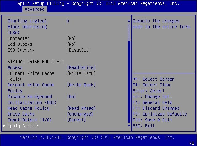 image:LSI Human Interface Interaction Configuration Utility Create Virtual Drive screen
