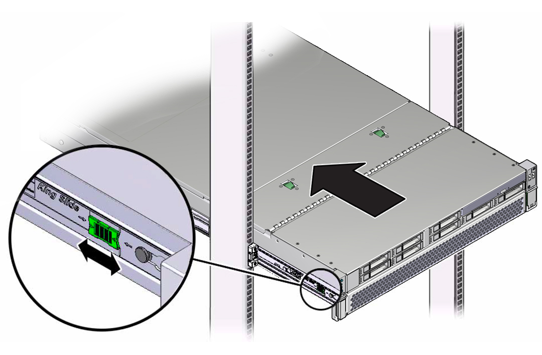 image:Figure showing the location of the release tabs on the                            slide-rails.