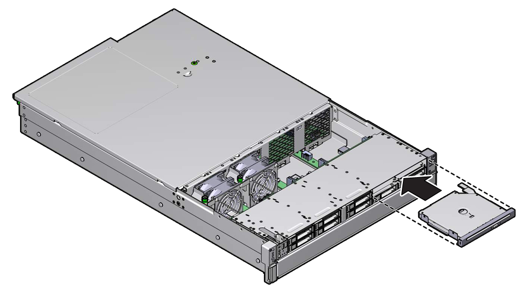 image:Figure showing a DVD drive being installed in the                                 chassis.