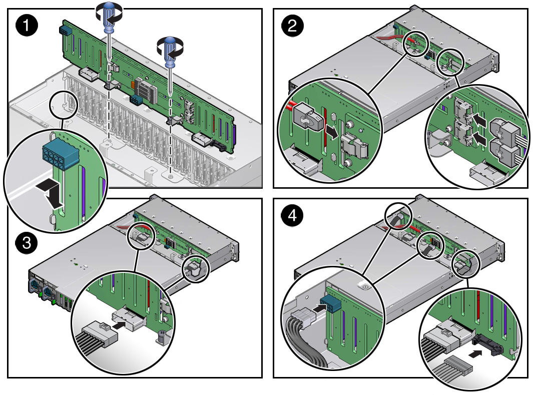 image:Figure showing the storage drive backplane being installed in                                 the server.