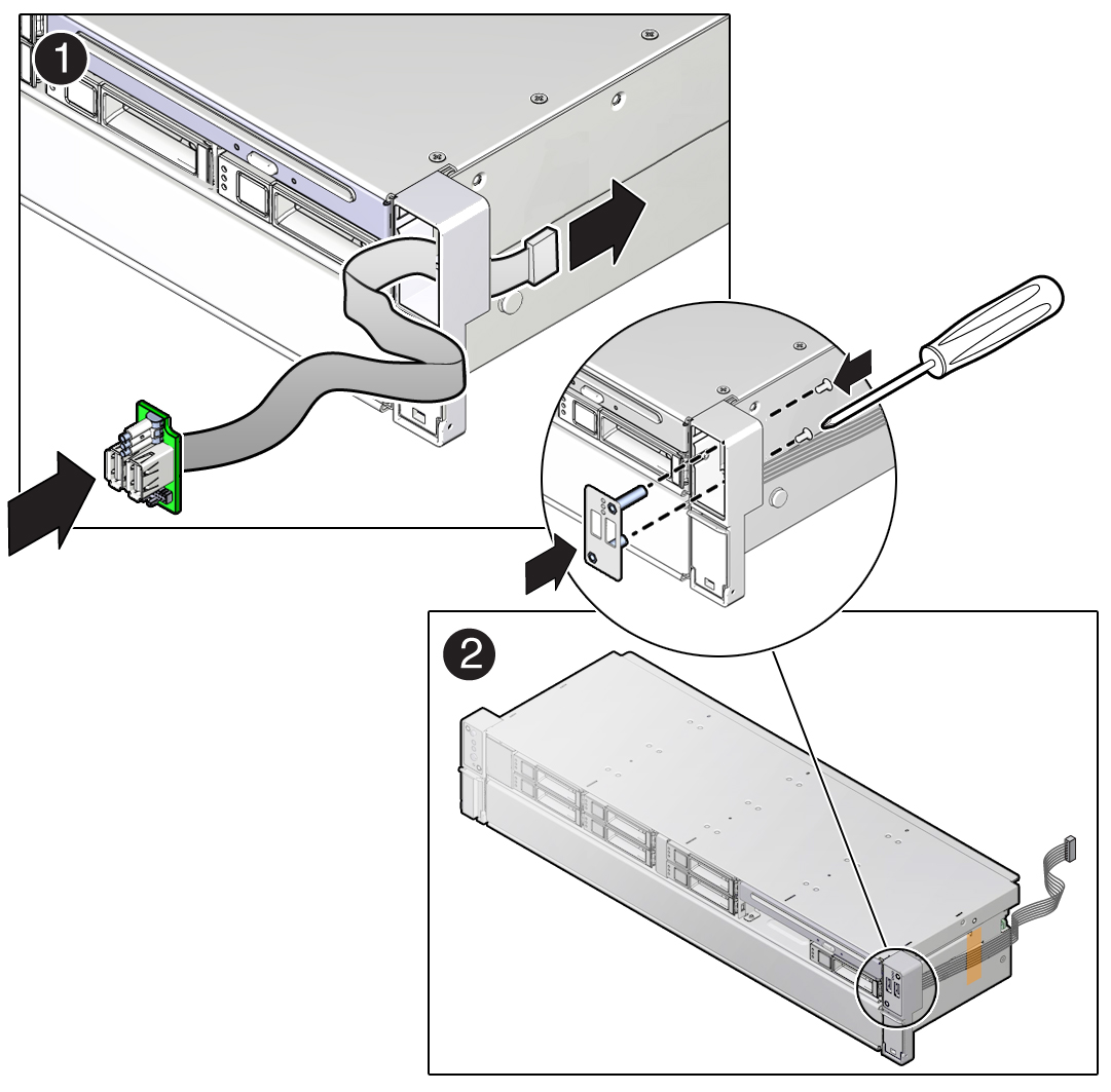 image:Figure showing the installation of the right LED/USB                                         indicator module.